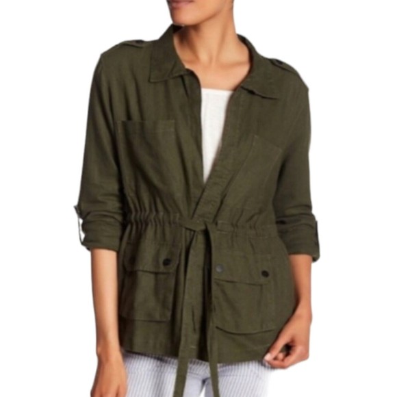 Sanctuary Women's Day Trip Cropped Linen Jacket Military Olive Green Medium - Picture 1 of 11